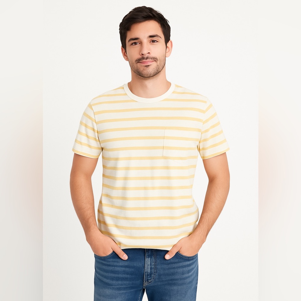 J. Crew Yellow and White Short Sleeve Tee